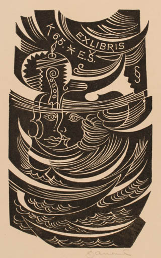 Exlibris by Dusan Janousek from Czechoslovakia for ? E. S. - 