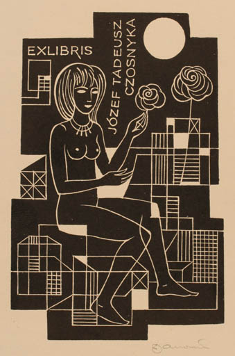 Exlibris by Dusan Janousek from Czechoslovakia for Josef Tadeusz Czosnyka - Woman 