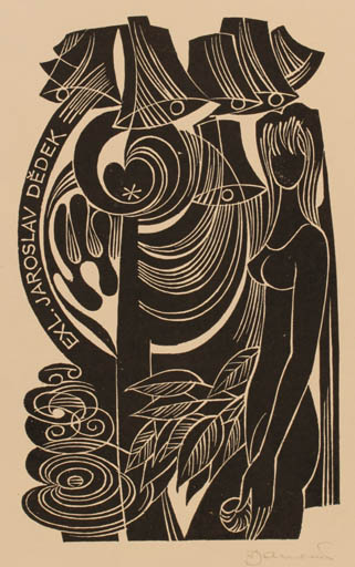 Exlibris by Dusan Janousek from Czechoslovakia for Jaroslav Dedek - Woman 