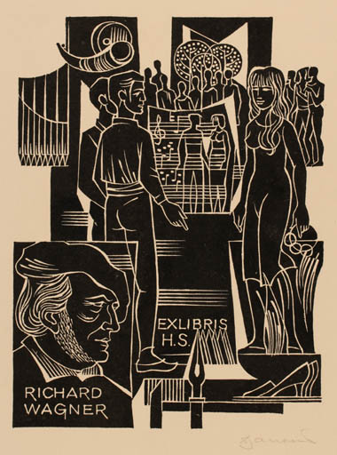 Exlibris by Dusan Janousek from Czechoslovakia for ? H. S. - Group Music 