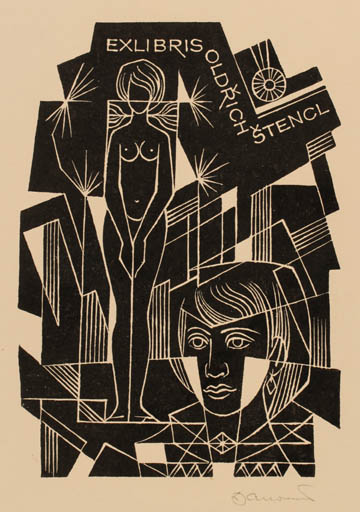 Exlibris by Dusan Janousek from Czechoslovakia for Oldrich Stencl - Woman 