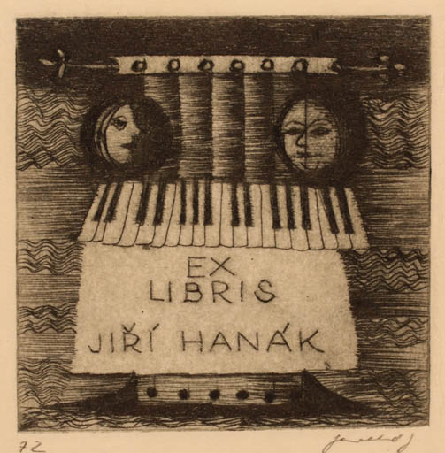 Exlibris by Jana Juwelkova from Czechoslovakia for Jiri Hanak - Music 