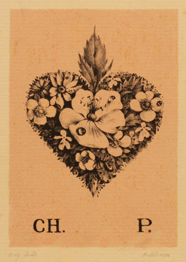 Exlibris by Ludmilla Jirincova from Czechoslovakia for ? Ch. P. - Flower Flora 