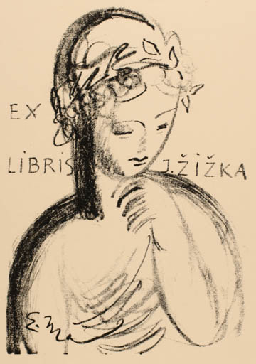 Exlibris by Eduard Milen from Czech Republic for Jan Zizka - Woman Portrait 