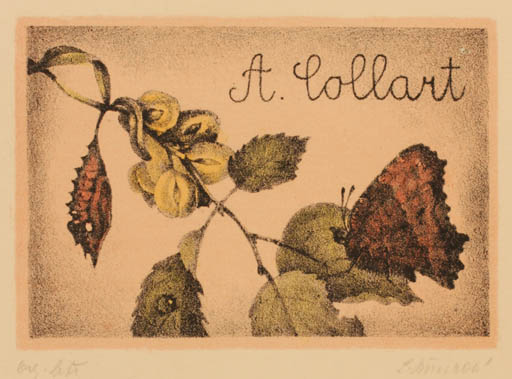 Exlibris by Ludmilla Jirincova from Czechoslovakia for Albert Collart - Flora Butterfly 