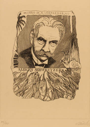 Exlibris by Vlastimil Kacirek from Czechoslovakia for Dr. Anna Lerperger - Hand(s) Portrait 