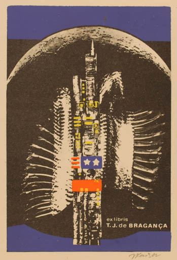 Exlibris by Jaroslav Kaiser from Czechoslovakia for Telmo Jose de Braganca - Technology 