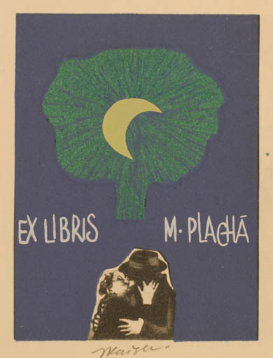 Exlibris by Jaroslav Kaiser from Czechoslovakia for M Placha - Couple Romance 