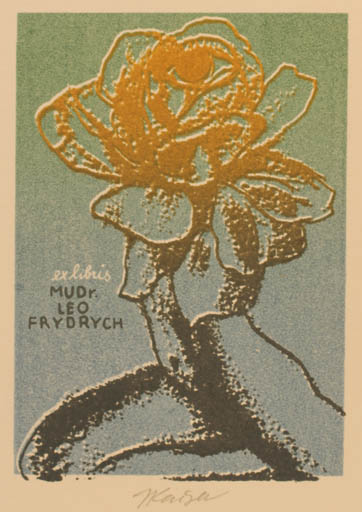 Exlibris by Jaroslav Kaiser from Czechoslovakia for Mudr. Leo Frydrych - Flower 