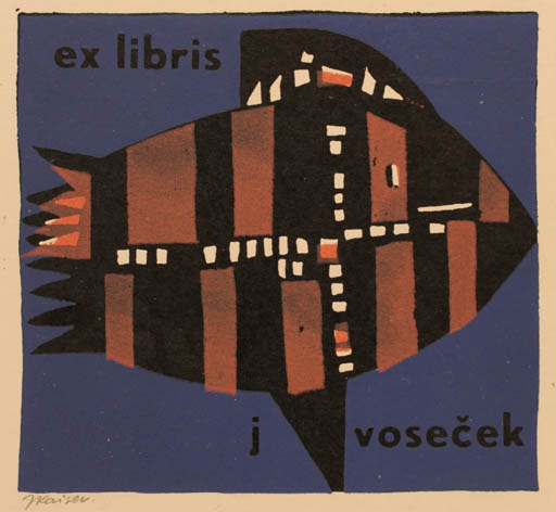 Exlibris by Jaroslav Kaiser from Czechoslovakia for J Vosecek - Fish 