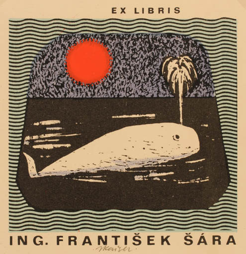 Exlibris by Jaroslav Kaiser from Czechoslovakia for Frantisek Sara - Fish 