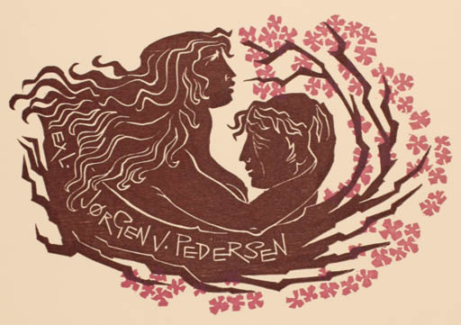 Exlibris by Ladislav Rusek from Czech Republic for Jørgen Vils Pedersen - Flora Couple Romance 