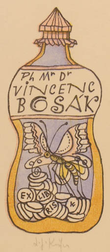 Exlibris by Ladislav J. Kaspar from Czech Republic for Dr. Vincenc Bosak - Medicine Butterfly 