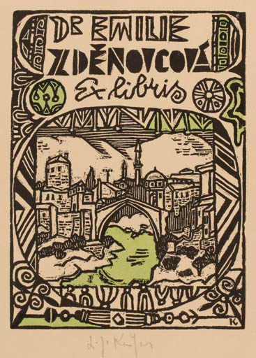 Exlibris by Ladislav J. Kaspar from Czech Republic for Dr. Emilie Zdenovcova - City 