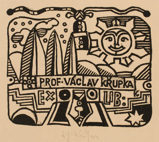 Exlibris by Ladislav J. Kaspar from Czech Republic for Vaclav Krupka - Abstract Sun 