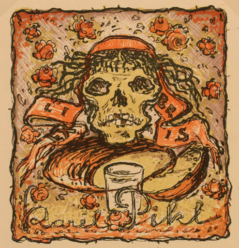 Exlibris by Oldrich Karel from Czech Republic for Karel Pikl - Death 