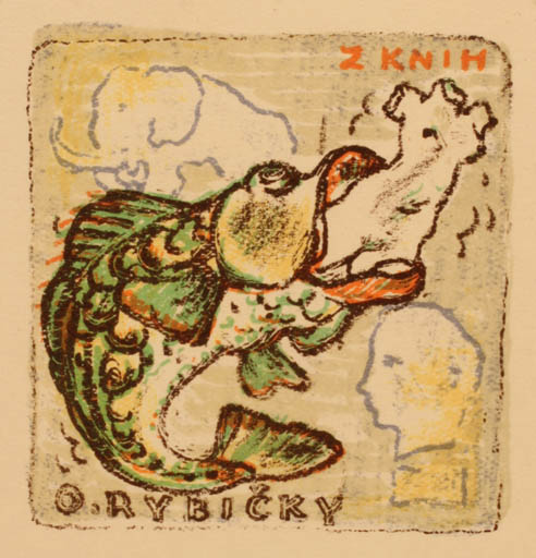 Exlibris by Oldrich Karel from Czech Republic for O Rybicky - Fish 