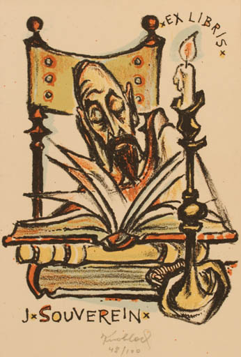 Exlibris by Bohuslav Knobloch from Czechoslovakia for Johannes Souverein - Book Don Quijote 