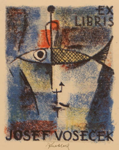 Exlibris by Bohuslav Knobloch from Czechoslovakia for Josef Vosecek - Fish Portrait 