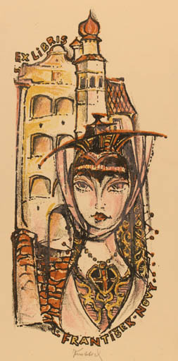 Exlibris by Bohuslav Knobloch from Czechoslovakia for Frantisék Nový - City Woman 