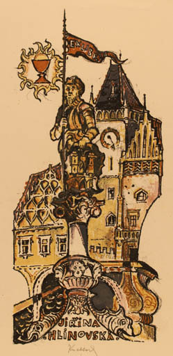 Exlibris by Bohuslav Knobloch from Czechoslovakia for Jirina Hlinovsky - City Knight 