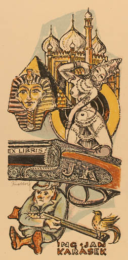 Exlibris by Bohuslav Knobloch from Czechoslovakia for Ing. Jan Karásek - Oriental Weapon Egypt 