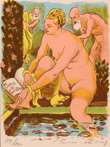 Exlibris by Ivan Komárek from Czechoslovakia for Jiri Hruska - Erotica Nude 