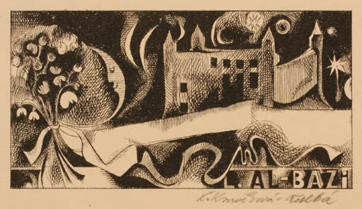 Exlibris by Lubica Koncekova- Vesela from Czechoslovakia for ? Al- Bazi - Flower Castle/Palace 