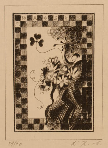 Exlibris by Lubica Koncekova- Vesela from Czechoslovakia for Mirko Kaizl - Flower Flora 