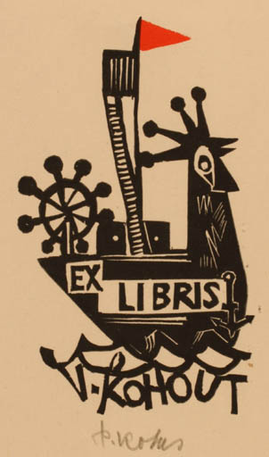 Exlibris by Pavel Kotas from Czech Republic for Vladislav Kohout - Bird Maritime Ship/Boat 