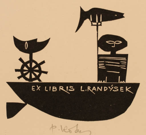 Exlibris by Pavel Kotas from Czech Republic for Lumir Randysek - Fish Ship/Boat 