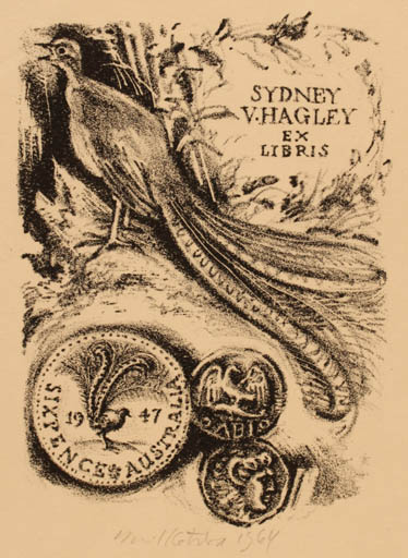 Exlibris by Emil Kotrba from Czechoslovakia for Sydney. V Hagley - Bird 