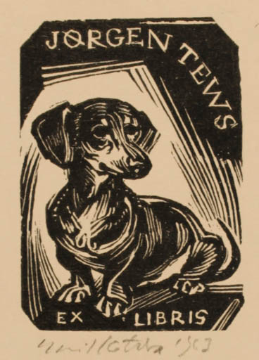 Exlibris by Emil Kotrba from Czechoslovakia for Jørgen Tews - Dog 