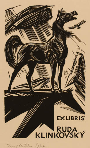 Exlibris by Emil Kotrba from Czechoslovakia for Ruda Klinkovsky - Bird Horse 