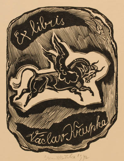 Exlibris by Emil Kotrba from Czechoslovakia for Vaclav Krupka - Fable Animal 