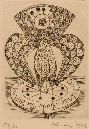 Exlibris by Jaroslav Koutny from Czechoslovakia for Mario de Filippis - Bird 