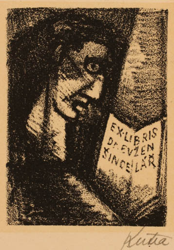 Exlibris by V Kutra from Czechoslovakia for Dr. Evzen Sincelar - Book Portrait 