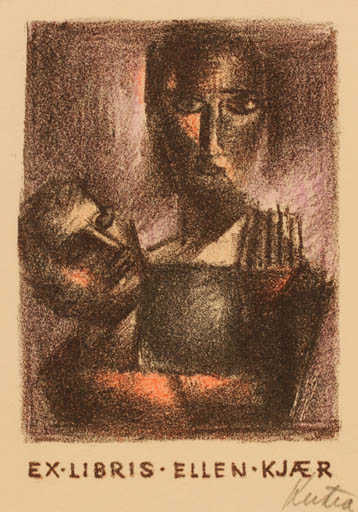 Exlibris by V Kutra from Czechoslovakia for Ellen Kjær - Couple 