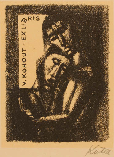 Exlibris by V Kutra from Czechoslovakia for Vladislav Kohout - Couple Romance 