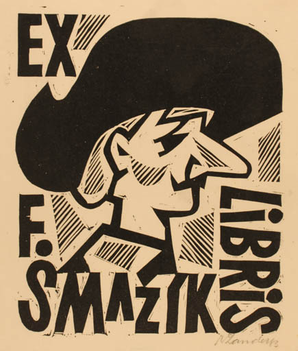 Exlibris by Richard Lander from Czech Republic for F Smazik - Man Portrait 