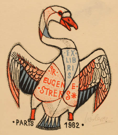 Exlibris by Josef Liesler from Czechoslovakia for Eugene Strens - Bird 