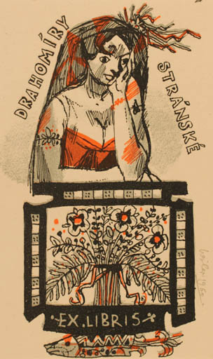 Exlibris by Josef Liesler from Czechoslovakia for Drahomíry Stránské - Flower Fish Woman 