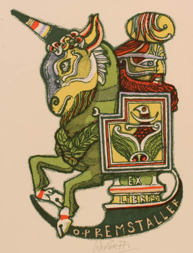 Exlibris by Josef Liesler from Czechoslovakia for Ottmar Premstaller - Unicorn 