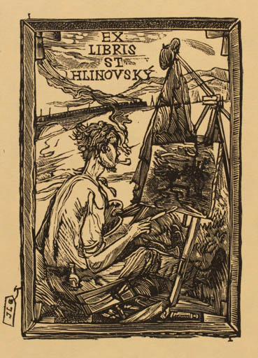 Exlibris by Jaroslav Lukavsky from Czech Republic for Stanislav  Hlinovsky - Art Scenery/Landscape Man Train 