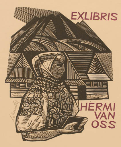 Exlibris by Jaroslav Lukavsky from Czech Republic for Hermi van Oss - Woman Scenery/Landscape 