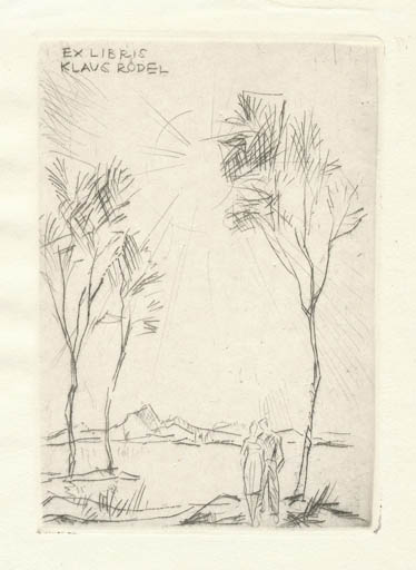 Exlibris by Rudolf Koch from Germany for Klaus Rödel - Scenery/Landscape Couple Romance Tree 