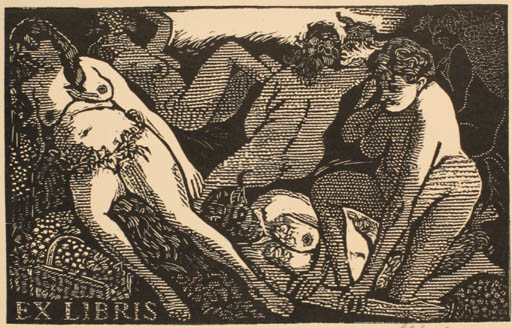 Exlibris by Ladislav Vlodek from Czech Republic for ? Vor der Schrift - Group Woman Nude 