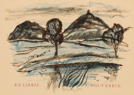 Exlibris by Miroslav Matous from Czechoslovakia for Johannes Souverein - Mountain Scenery/Landscape 