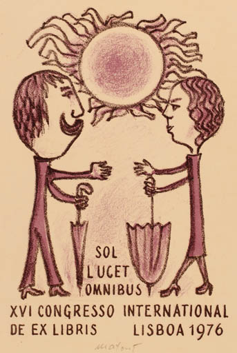 Exlibris by Miroslav Matous from Czechoslovakia for ? ? - Exlibris Congress Couple Sun 