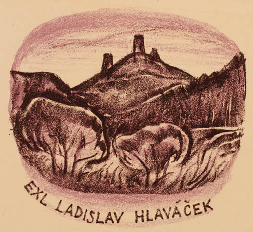 Exlibris by Miroslav Matous from Czechoslovakia for Ladislav Hlavácek - Mountain Scenery/Landscape Tree 